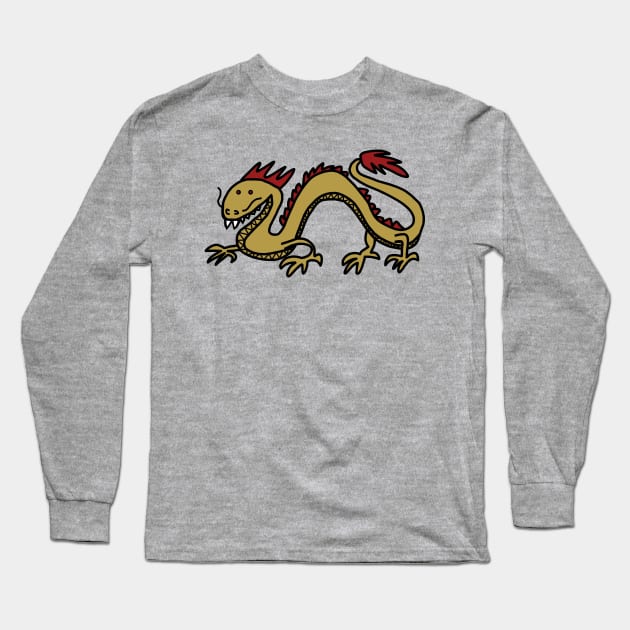 Dragon in Gold and Red Long Sleeve T-Shirt by ellenhenryart